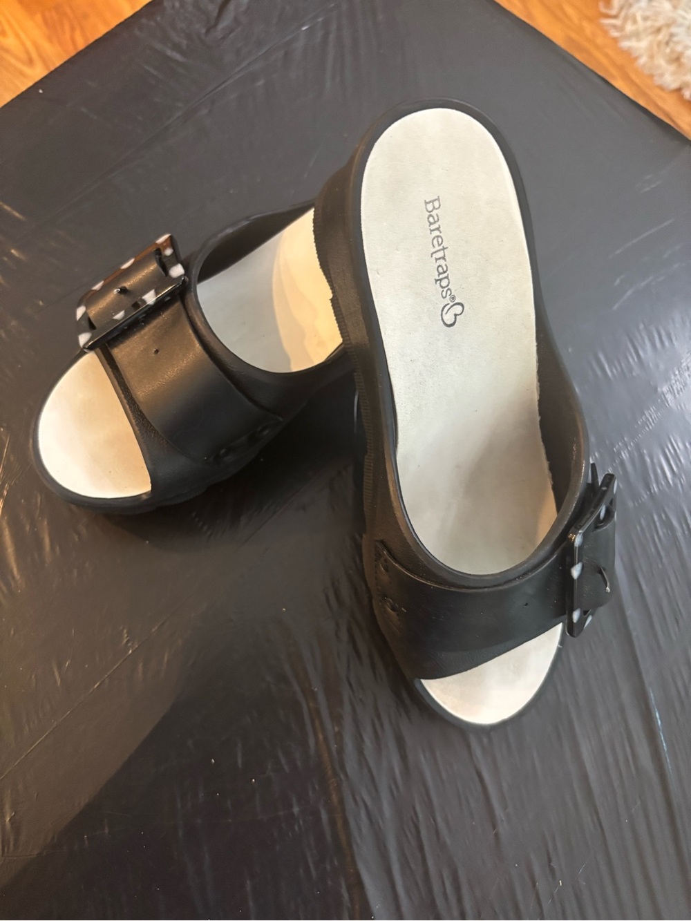 BareTraps Black Slide Mules with Buckle